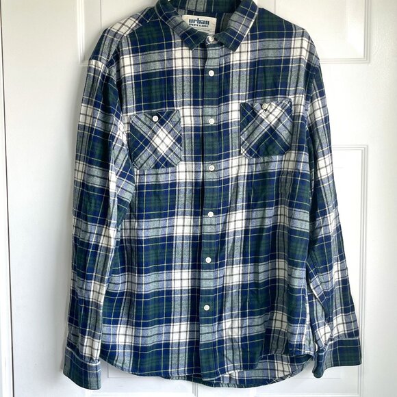 Urban Pipeline Blue & Green Flannel Button Down XL Shirt Retro 90's Grunge - Picture 1 of 8